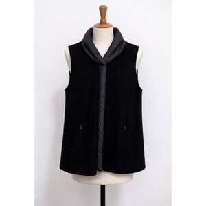 FLAW- Eileen Fisher Merino Wool Knit Vest with Puffer Trim Black XL Italian Yarn
